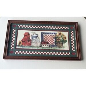 Framed Farmhouse 90s Americana Country Kitchen Wall Art Sunflower Barn Checkered